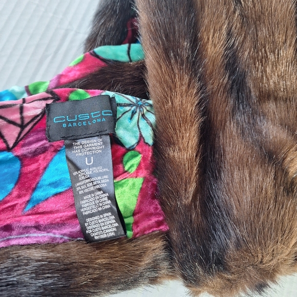 CUSTO BARCELONA *RARE* FAUX Fur Vibrant Silk SCARF COLLAR - Picture 2 of 4